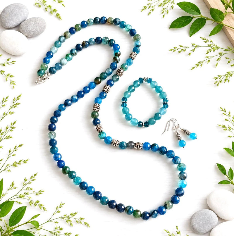 Teal Blue Agate Opera Necklace Set