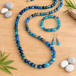 Teal Blue Agate Opera Necklace Set