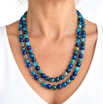 Teal Blue Agate Opera Necklace Set