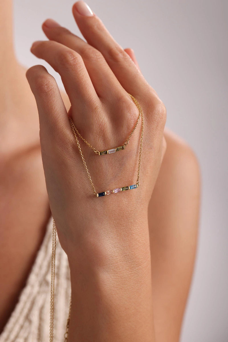 Personalized Baguette Birthstone Necklace