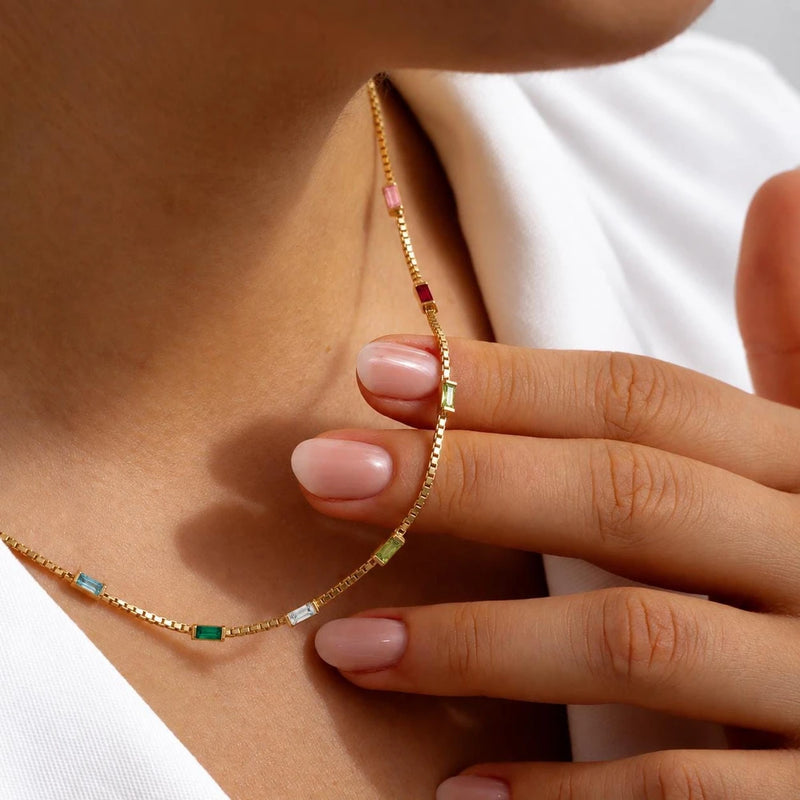 Baguette Birthstone Necklace