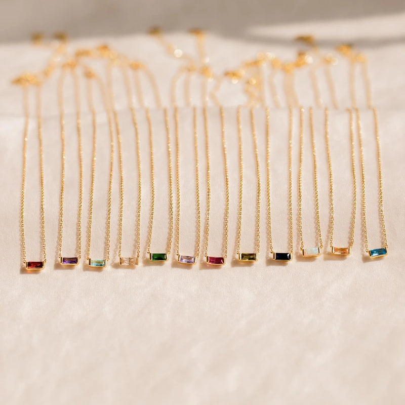 Dainty Baguette Birthstone Necklace