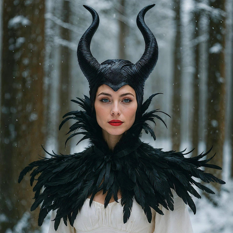 Gothic Feather Cape And Horn Set