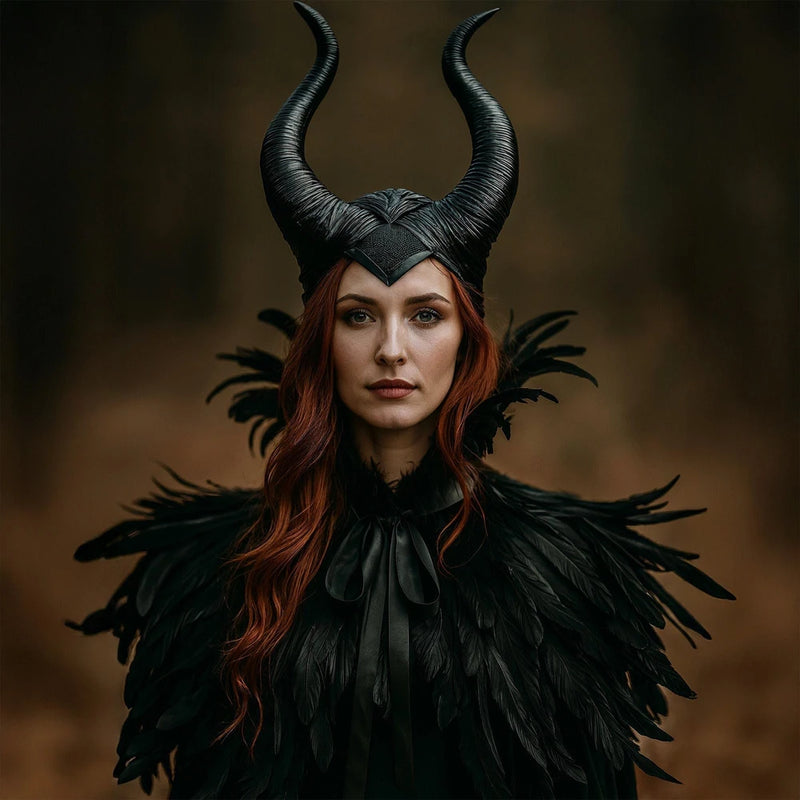 Gothic Feather Cape And Horn Set