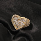 Hip-hop T-square heart-shaped zircon ring