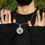 Hip-hop round disc zircon-encrusted praying hands pendant
