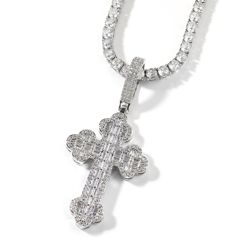 Hip-hop large diamond-encrusted cloud cross pendant