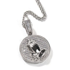 Hip-hop round disc zircon-encrusted praying hands pendant