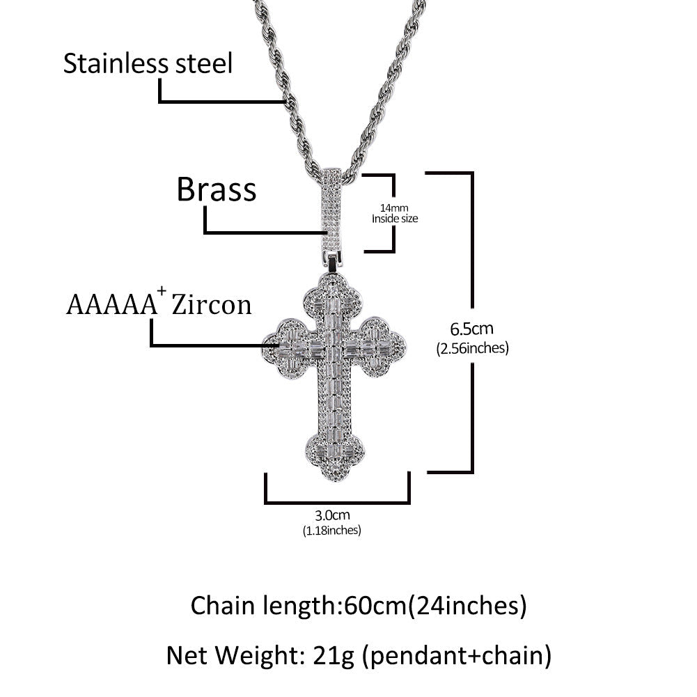 Hip-hop large diamond-encrusted cloud cross pendant