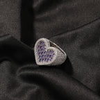 Hip-hop T-square heart-shaped zircon ring