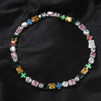 Hip-hop necklace with colorful zircon inlays and a square cross