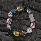 Hip-hop necklace with colorful zircon inlays and a square cross
