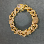 Hip-hop zircon-encrusted sun, star and eye necklace