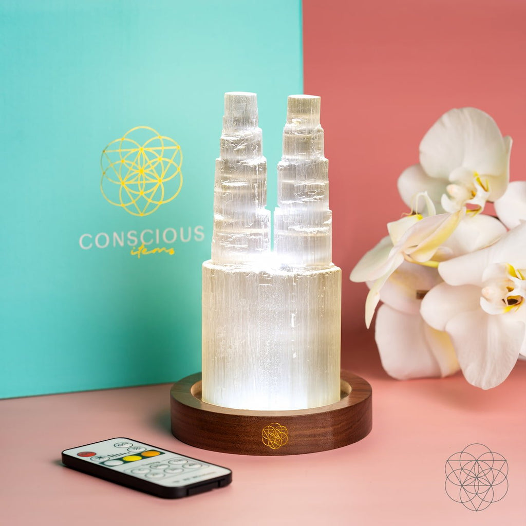 Two-Tower Selenite Lamp – Deep Energy Cleanse & Reset